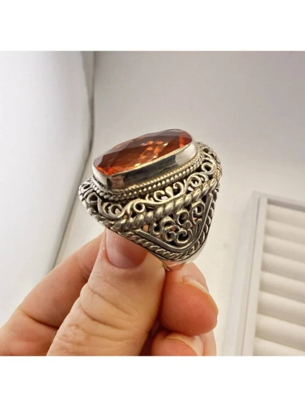 Sarda Sterling Silver Ring Melon Quartz Pebbled Size 10 JTV Caviar Bali 925